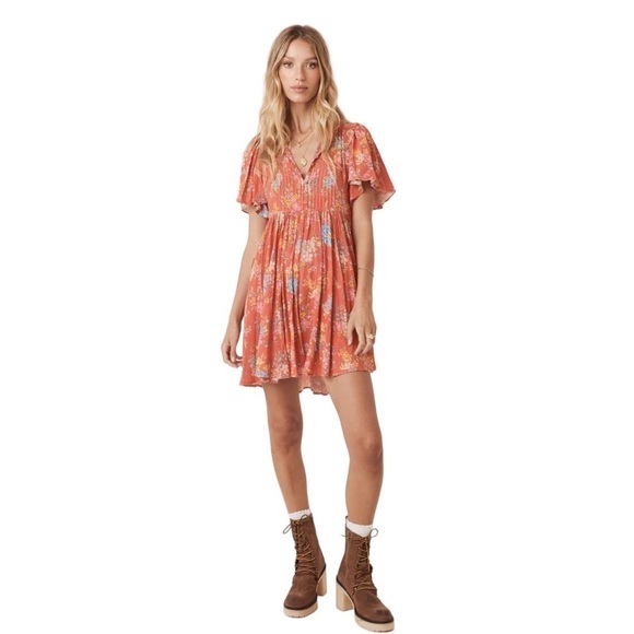 Spell and the Gypsy Meadowland Flutter Sleeve Mini Dress Poppy XS - Picture 3 of 10